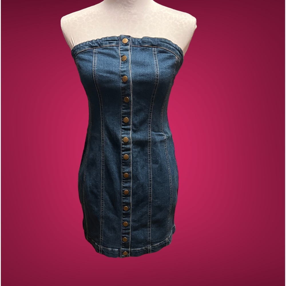 Cute denim button front mini dress